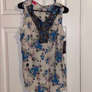 Floral Print with Sequin V neck top
